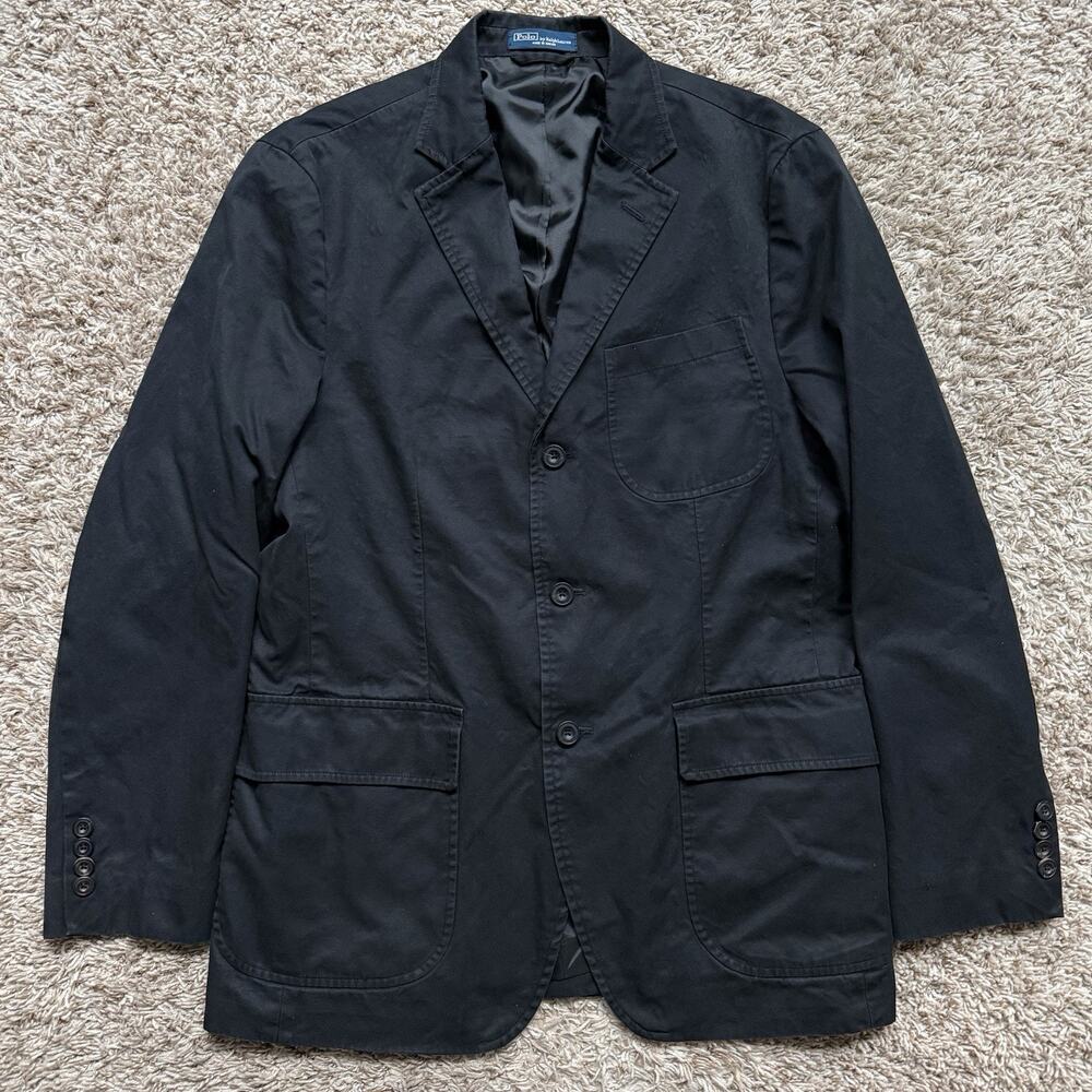Vintage Polo Ralph Lauren 3 Button Black Cotton Sport Coat Suit Jacket Size 40 R